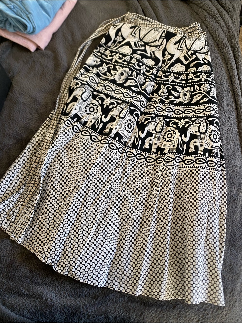 Funky People Black & White Boho Elephant Maxi Wrap Skirt onesize
